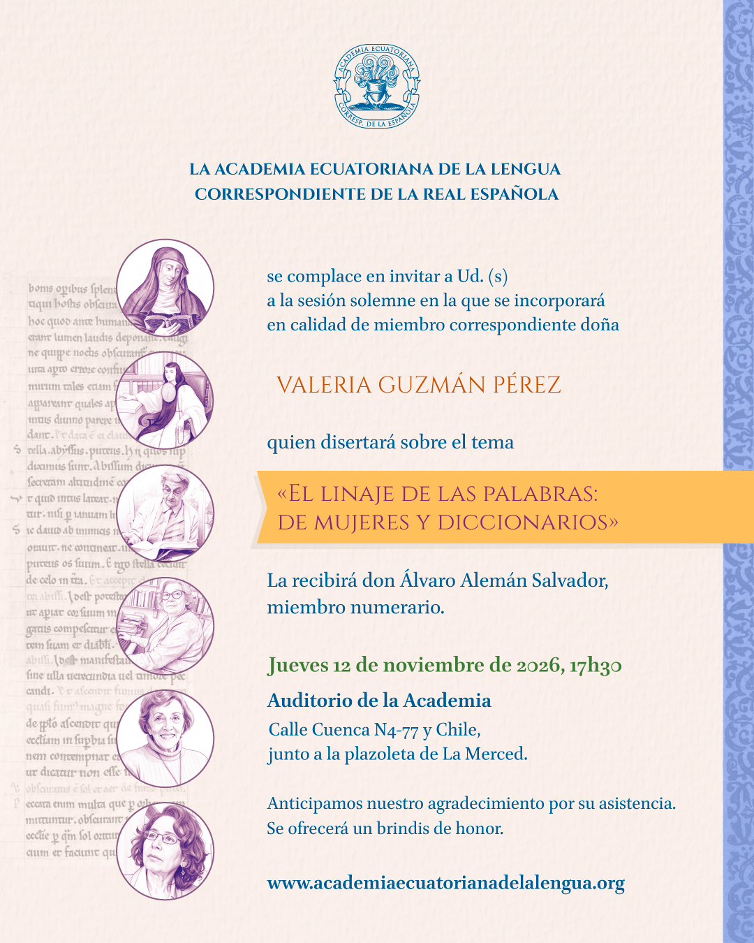 Incorporación de doña Valeria Guzmán Pérez en calidad de miembro correspondiente